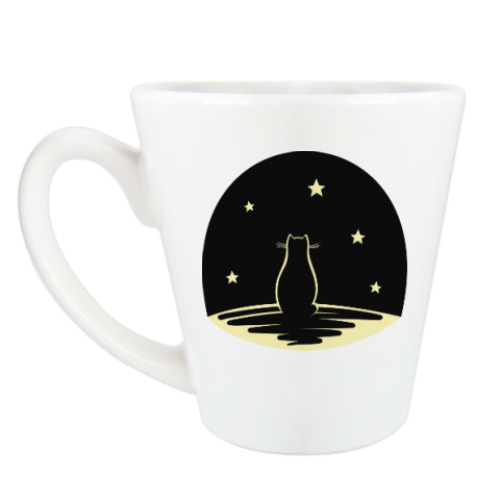 Чашка Латте с принтом Кот и звезды
