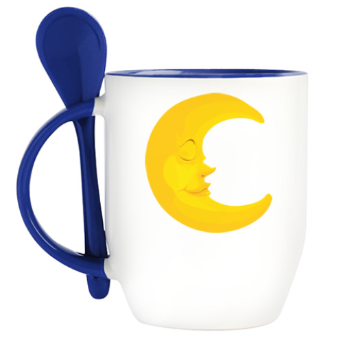 Кружка с ложкой с принтом Спящая Луна