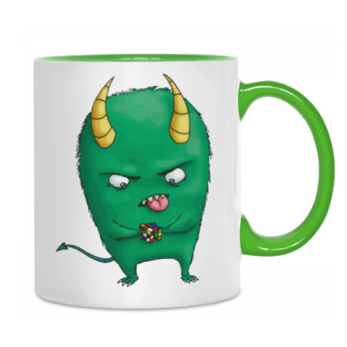 Кружка с принтом Монстер и кубик Рубика