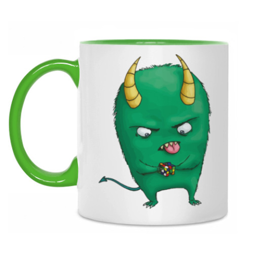 Кружка с принтом Монстер и кубик Рубика