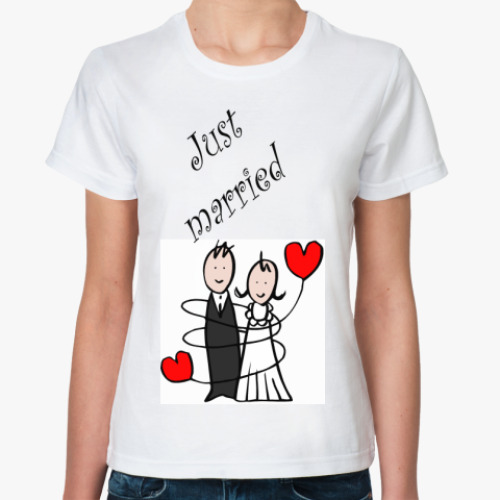 Классическая футболка с принтом just married