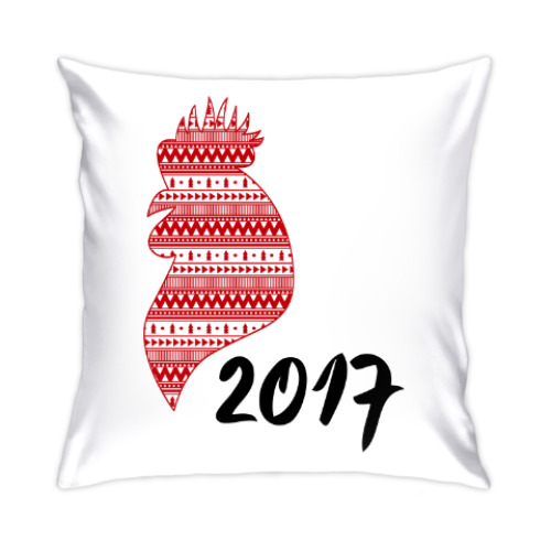 Подушка с принтом Новогодний петух 2017
