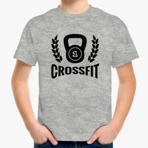 Детская футболка с принтом Кроссфит логотип с гирей