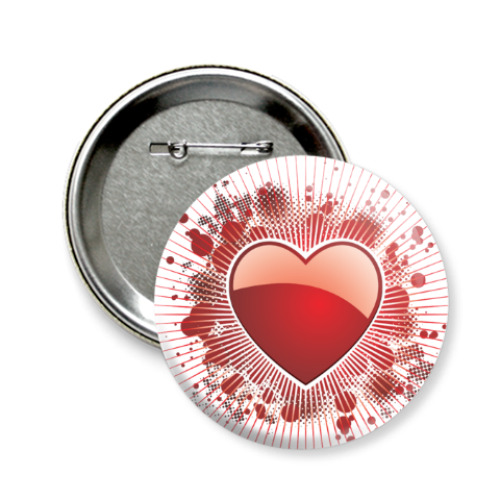 Значок 58мм с принтом Красное сияние сердца