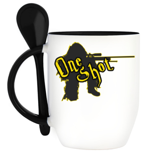 Кружка с ложкой с принтом OneShot Sniper