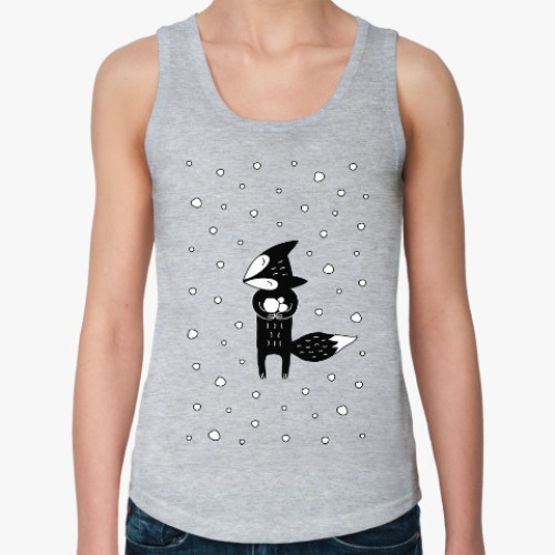 Женская майка с принтом Лисенок и снегопад