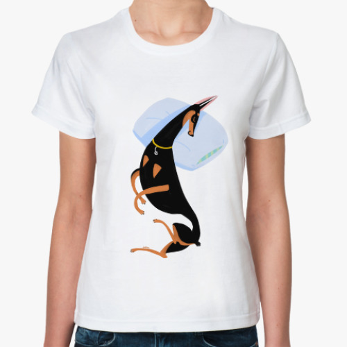 Классическая футболка с принтом Спящий доберман