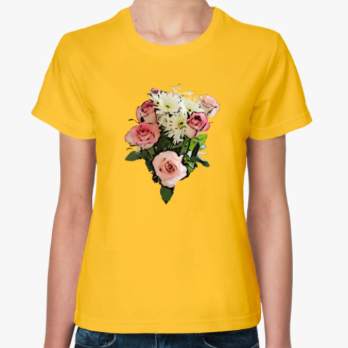 Женская футболка с принтом букет из роз
