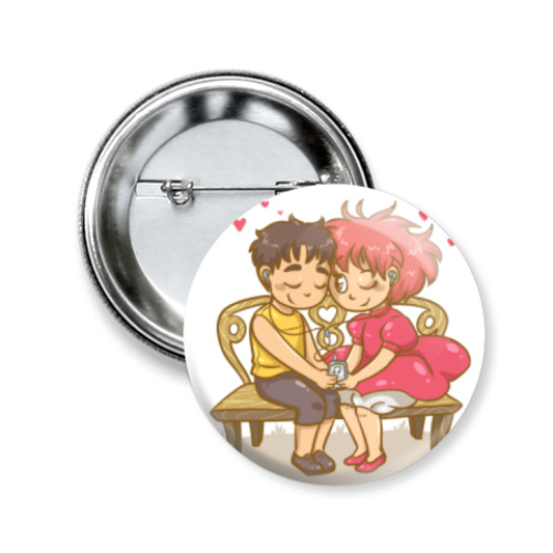 Значок 50мм с принтом Рыбка Поньо и Соуске любовь