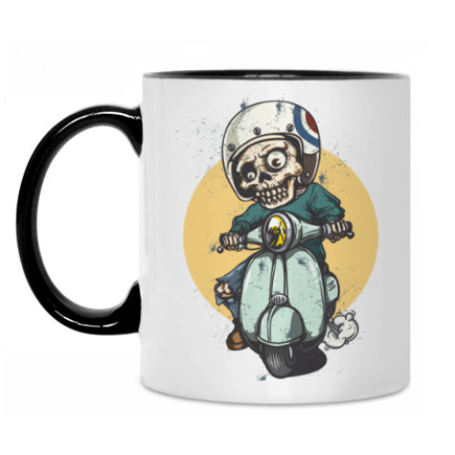 Кружка с принтом Скелет на скутере