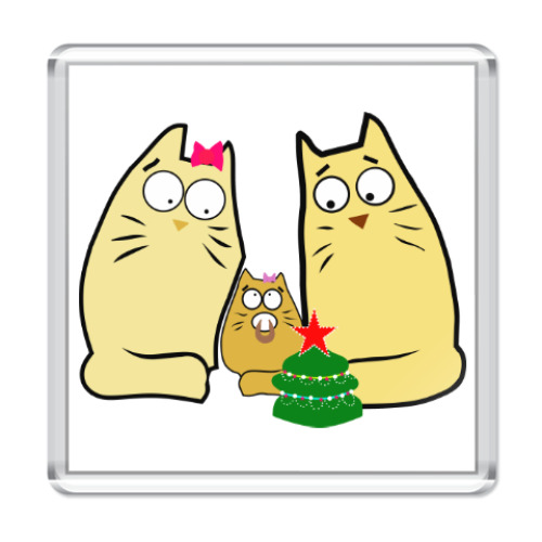 Магнит с принтом Кошачья семья