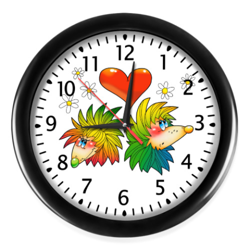 Настенные часы с принтом ЁЖИКИ С СЕРДЕЧКОМ