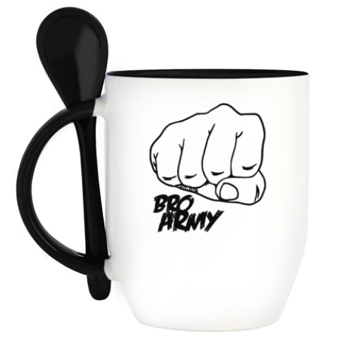 Кружка с ложкой с принтом BRO ARMY