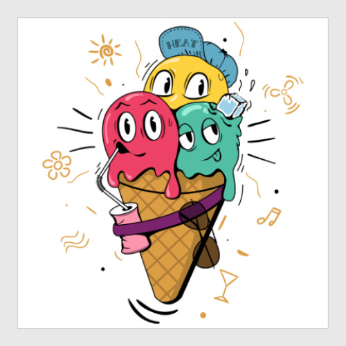 Постер с принтом Смешные шарики мороженного