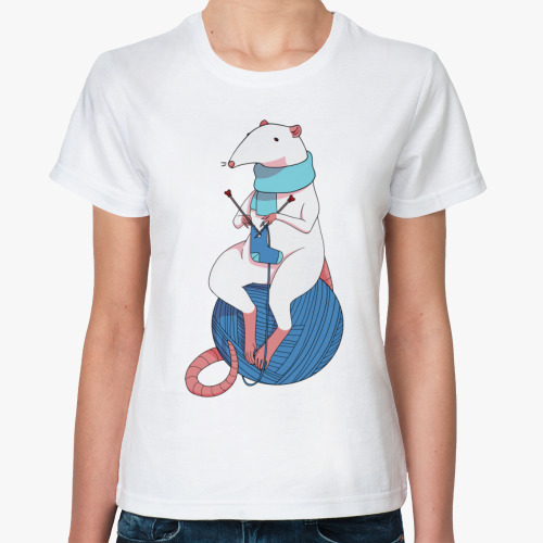 Классическая футболка с принтом Белая крыска