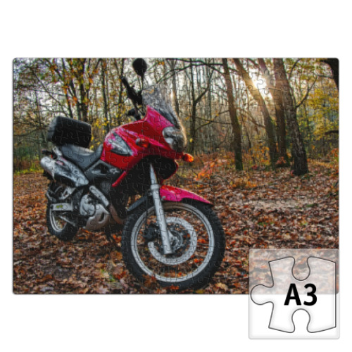 Пазл Мотоцикл в осеннем лесу