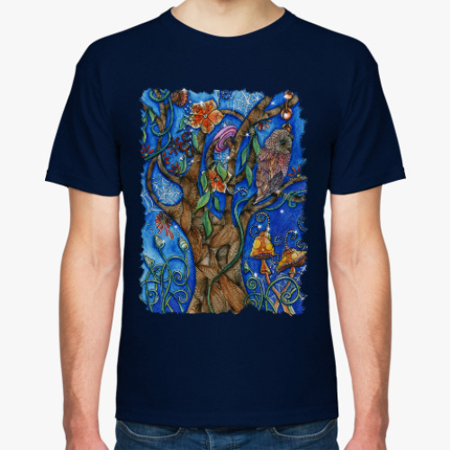 Футболка с принтом Сова в волшебном лесу