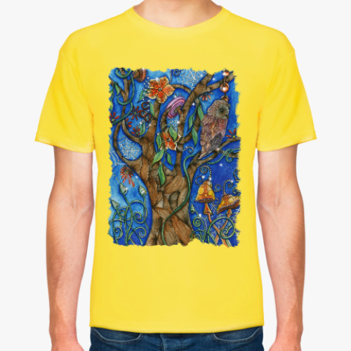 Футболка с принтом Сова в волшебном лесу