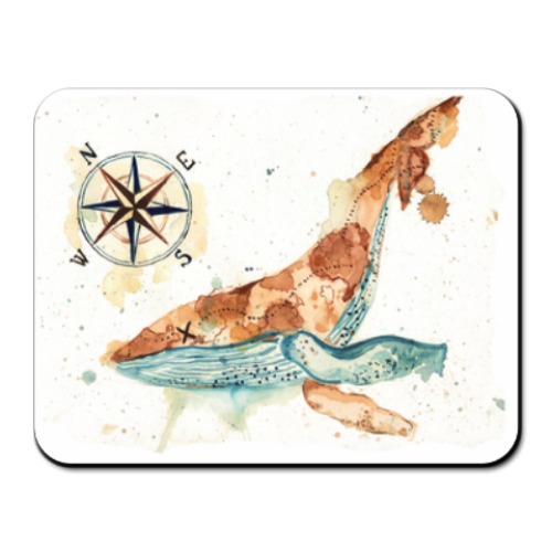 Коврик для мыши с принтом Кит с картой мира