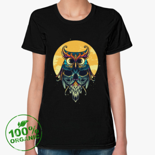 Женская футболка из органик-хлопка с принтом Сова на фоне Луны