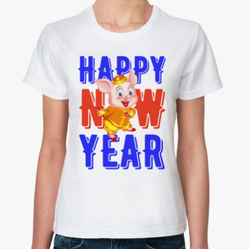 Классическая футболка с принтом Happy New Year