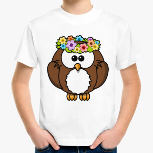 Детская футболка с принтом Сова с цветами