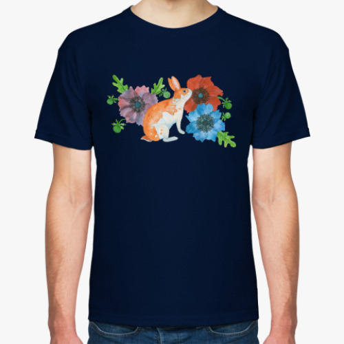 Футболка с принтом Кролик в цветах анемоны