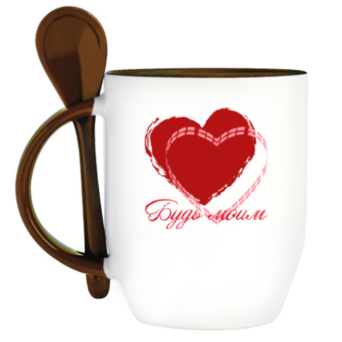 Кружка с ложкой с принтом Про любовь