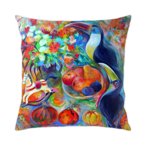 Подушка с принтом натюрморт с туканом