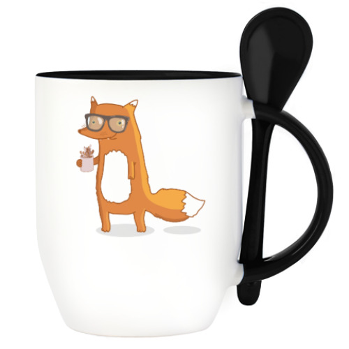 Кружка с ложкой забавная лиса