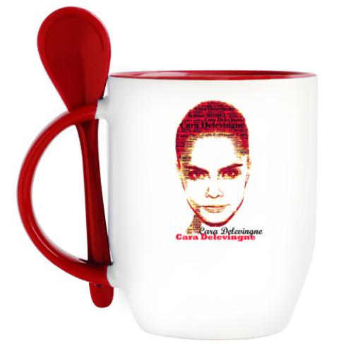 Кружка с ложкой с принтом Cara Delevingne/Кара Делевинь