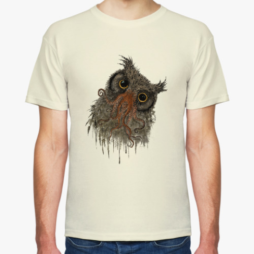 Футболка с принтом Сова-Ктулху и мышерыба