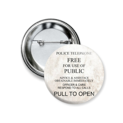 Значок 37мм Табличка ТАРДИС Доктор Кто