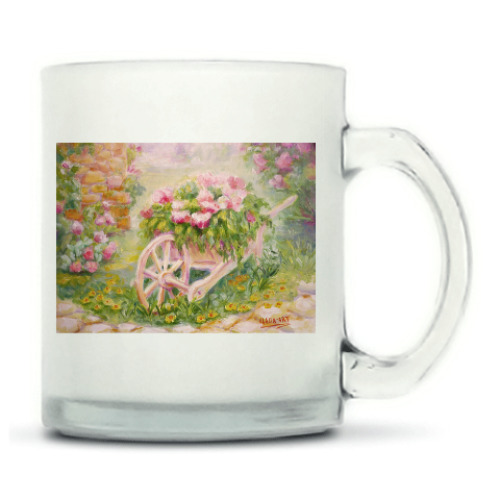 Кружка матовая с принтом Тележка с цветами