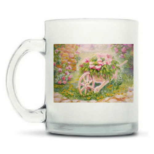 Кружка матовая с принтом Тележка с цветами