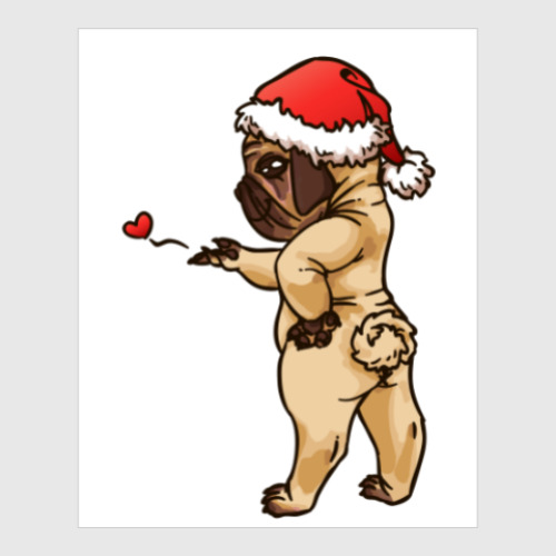 Постер с принтом Мопс в шапочке