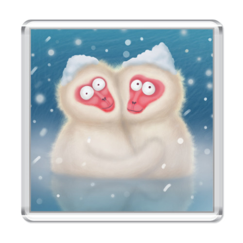 Магнит с принтом Макаки-Обнимаки