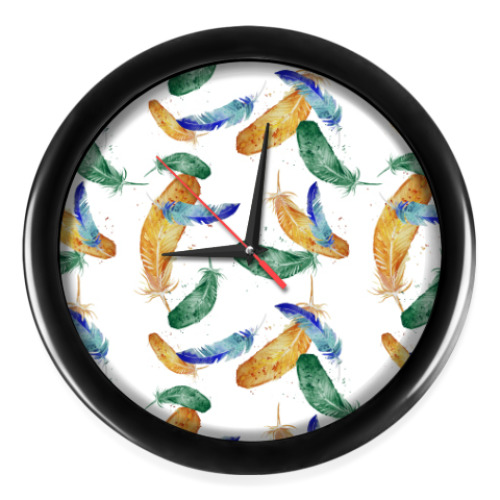 Настенные часы с принтом Узор Перья, бохо
