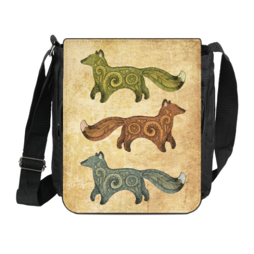 Сумка на плечо (мини-планшет) с принтом Лисья пора