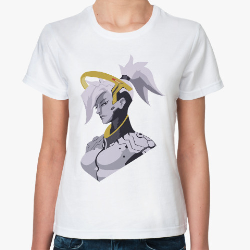 Классическая футболка с принтом Overwatch Mercy (Ангел)