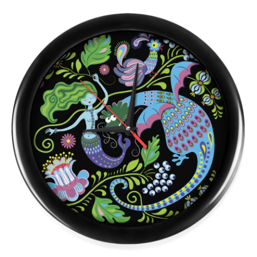 Настенные часы с принтом Русалка и дракон