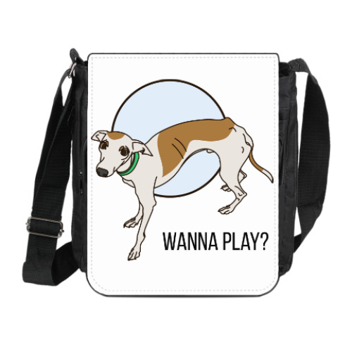 Сумка на плечо (мини-планшет) с принтом Игривая левретка