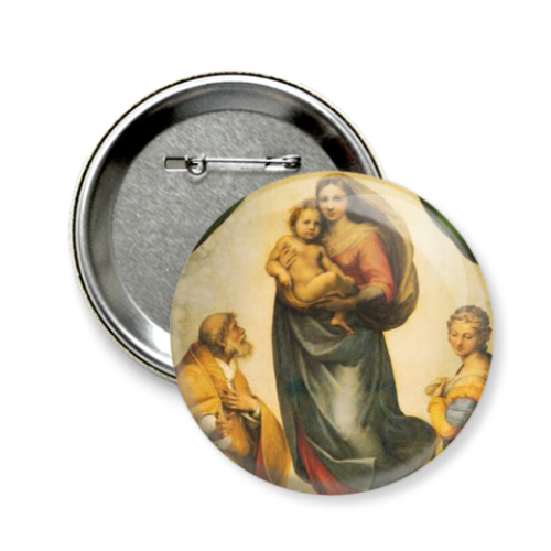 Значок 58мм с принтом Рафаэль Сикстинская Мадонна Искусство
