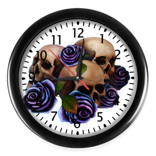 Настенные часы с принтом Черепа и розы