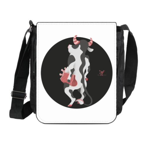 Сумка на плечо (мини-планшет) с принтом Animal Fashion: C is for Cow with a Clutch