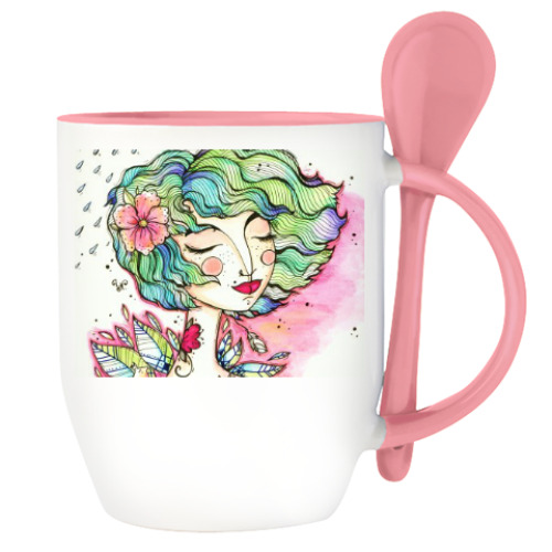 Кружка с ложкой с принтом Весна