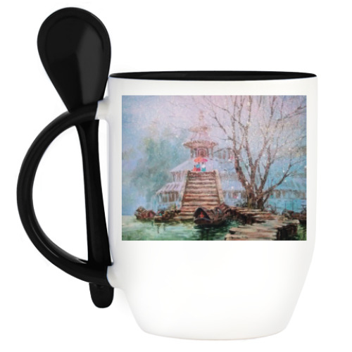 Кружка с ложкой с принтом Весна в Китае