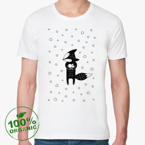 Футболка из органик-хлопка с принтом Лисенок и снегопад