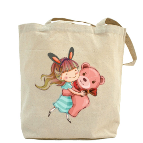 Сумка шоппер с принтом Девочка и медвежонок