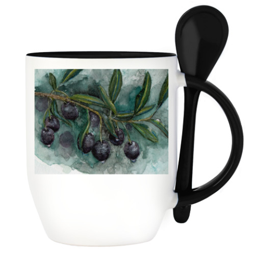 Кружка с ложкой Спелые оливки
